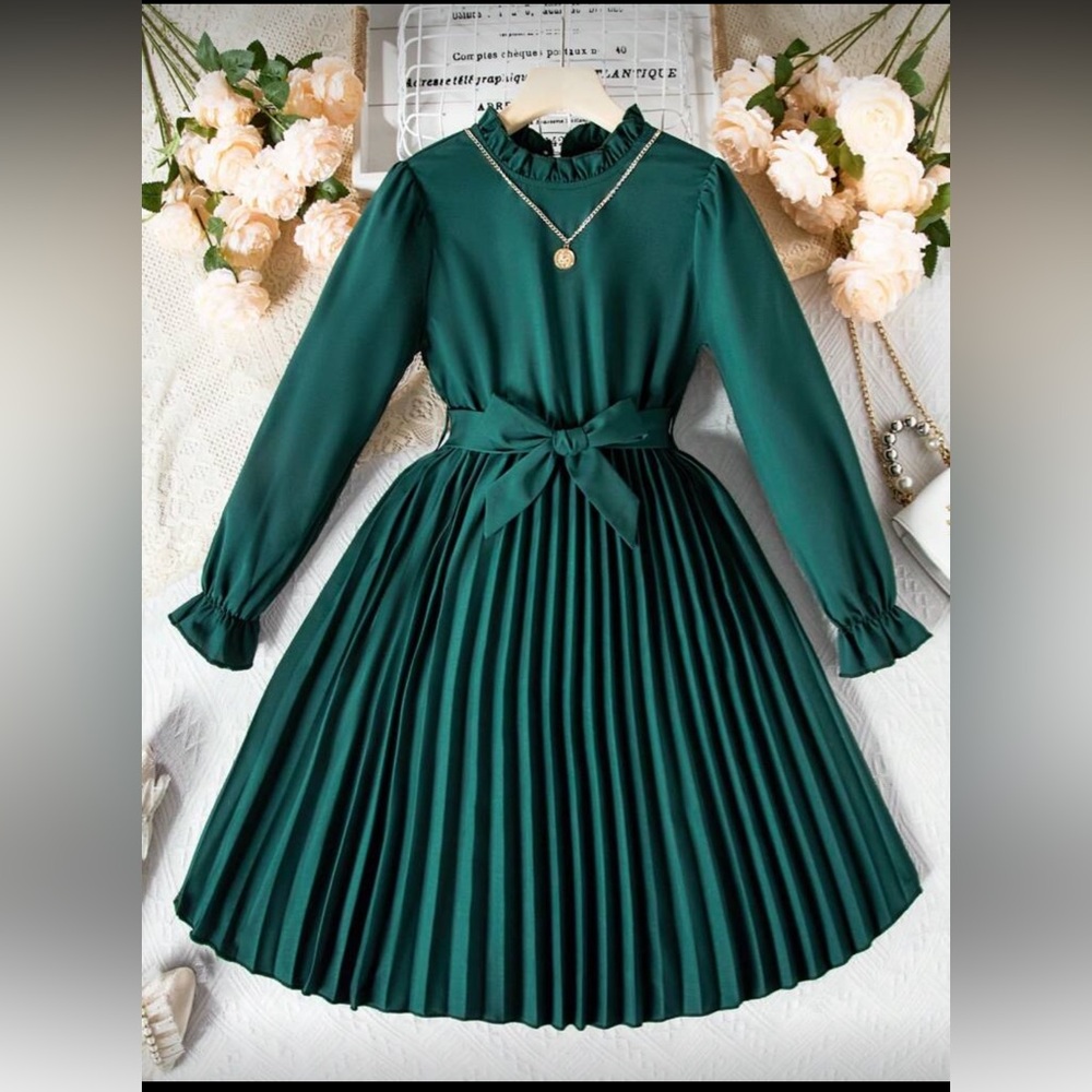 SHEIN Kids Long Sleeve Green Dress